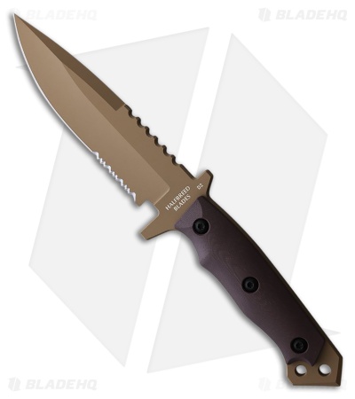 Halfbreed Blades Medium Infantry Fixed Blade Knife DE G-10 (5.3" Tan Serr)