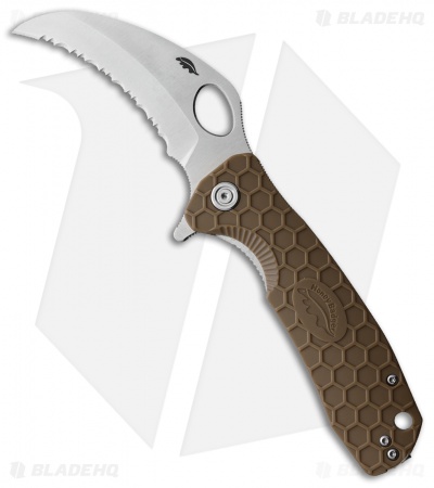 Honey Badger Claw Flipper Knife Tan Nylon (3.3" Satin Serrated)