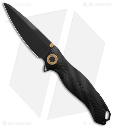 Karbon Knives Buck Horn Liner Lock Knife Black Aluminum (3.75" Black)