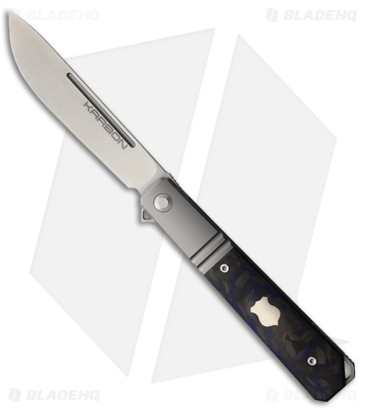 Karbon Knives Flatline Frame Lock Knife Blue/Black Marbled CF (3