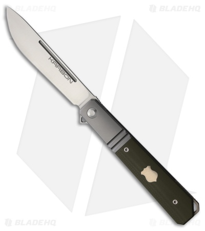 Karbon Knives Flatline Frame Lock Knife OD Green G-10 (3