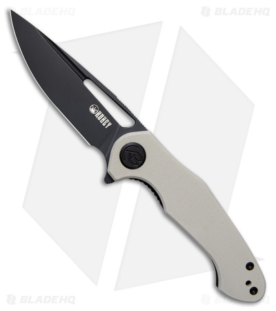 Kubey Dugu Liner Lock Knife Tan G-10 (2.9" Black Stonewash 14C28N)