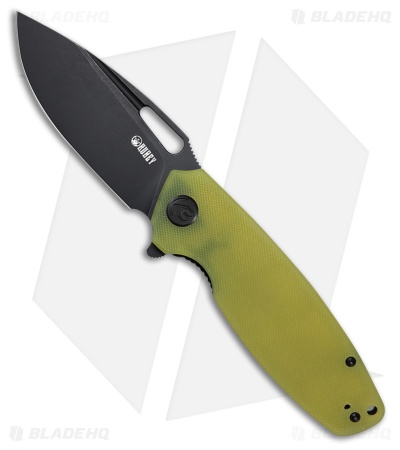 Kubey Tityus Liner Lock Knife Yellow G-10 (3.4" Black Stonewash D2)