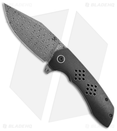 Kansept Entity Frame Lock Knife Stonewashed Titanium (3.5" Damascus) K1036B3