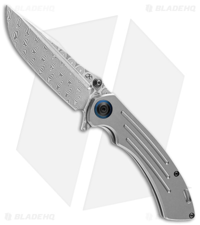 Kansept Knives Pretatout Clip Point Frame Lock Knife Titanium (3.6" Damascus)