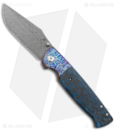 Kansept Shikari Frame Lock Knife Black Rose CF/Lightning Strike (4" Damascus)