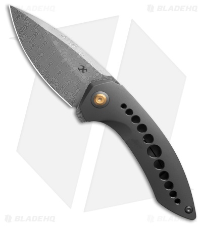 Kansept Odd 21 Frame Lock Knife Gray Anodized Ti W/Bronze Holes (3.25" Damascus)