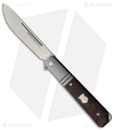Karbon Knives Flatline Frame Lock Knife Red/Black Marbled CF (3