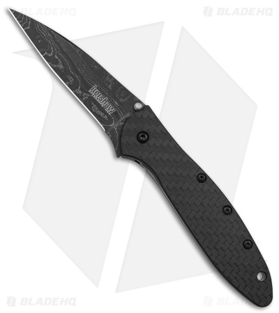Kershaw Leek Assisted Opening Knife Black Carbon Fiber (3" Damascus)