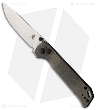 Kizer Begleiter 2 Button Lock Knife Green Linen Micarta (3.5" Satin)
