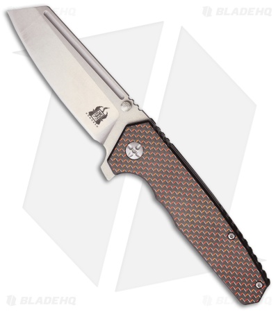 Komoran KO021 Liner Lock Knife Black G-10/Red CF (3.7" Stonewash)