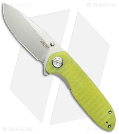 Kubey Knives Belus Liner Lock Knife Yellow G-10 (3" Stonewash)