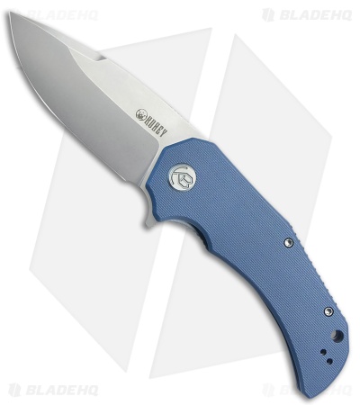 Kubey Bravo One Drop Point Liner Lock Knife Blue G-10 (3.39" Bead Blast)
