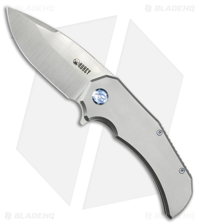 Kubey Bravo One Drop Point Frame Lock Knife Titanium (3.39" Satin)