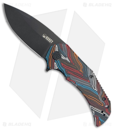 Kubey Bravo One Drop Point Liner Lock Knife Multicolor G-10 (3.39" Black SW)