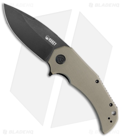Kubey Bravo One Drop Point Liner Lock Knife Tan G-10 (3.39" Black Stonewash)