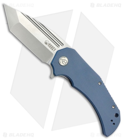 Kubey Bravo One Tanto Liner Lock Knife Blue G-10 (3.39" Bead Blast)