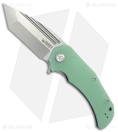 Kubey Bravo One Tanto Liner Lock Knife Jade G-10 (3.39" Bead Blast)