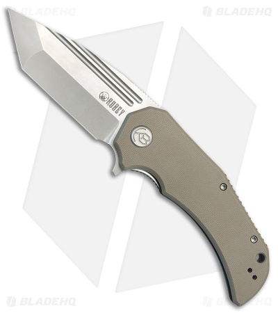 Kubey Bravo One Tanto Liner Lock Knife Tan G-10 (3.39" Bead Blast)
