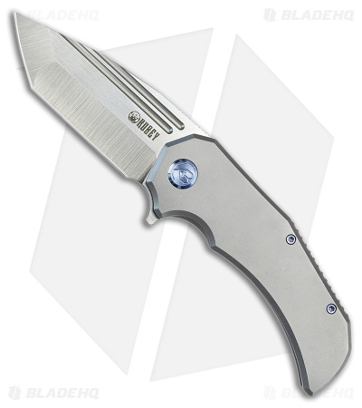 Kubey Bravo One Tanto Frame Lock Knife Gray Titanium (3.39" Satin)