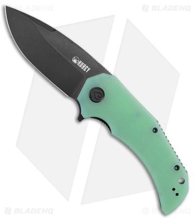 Kubey Bravo One Drop Point Liner Lock Knife Jade G-10 (3.39" Black Stonewash)