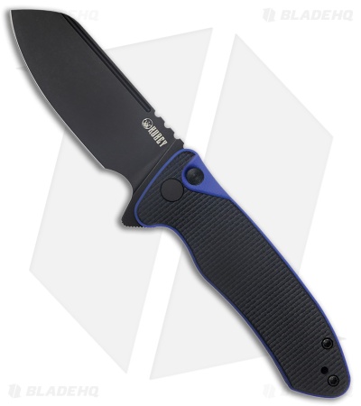 Kubey Creon Button Lock Knife Black/Blue G-10 (2.87