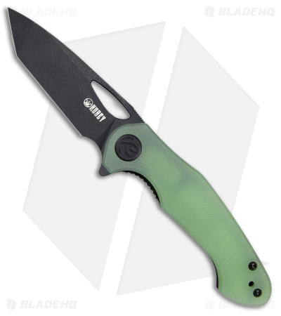 Kubey Dugu Tanto Liner Lock Knife Natural Jade G-10 (2.9" Black SW 14C28N)