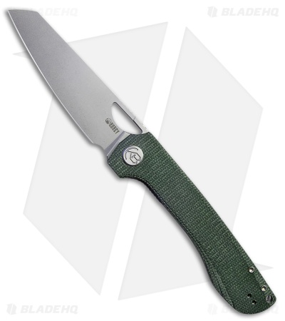 Kubey Elang Sheepsfoot Liner Lock Knife Green Micarta (3.94" Bead Blast )