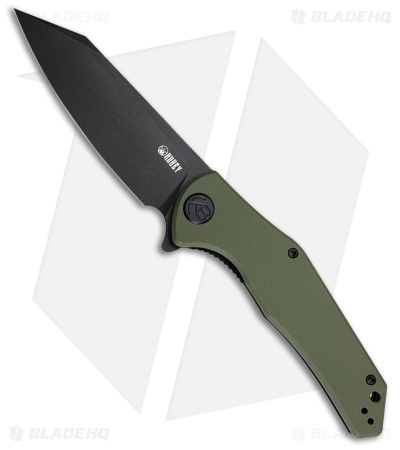 Kubey Flash Liner Lock Flipper Knife OD Green G-10 (3.8" Black Stonewash)