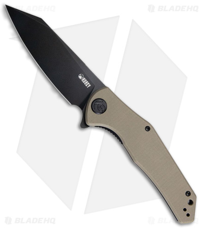 Kubey Flash Liner Lock Flipper Knife Tan G-10 (3.8" Black Stonewash)