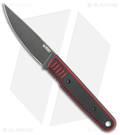 Kubey Fixie Fixed Blade Knife Black/Red G-10 (3.11" Black Stonewash)
