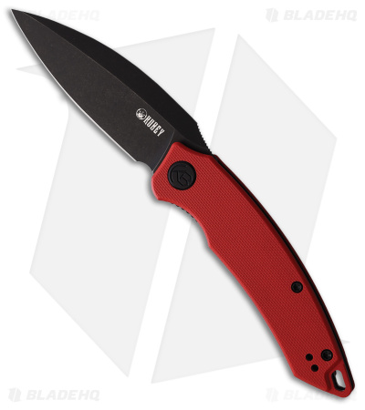Kubey Tiguass Leaf Front Flipper Liner Lock Knife Red G-10 (3" Black Stonewash)
