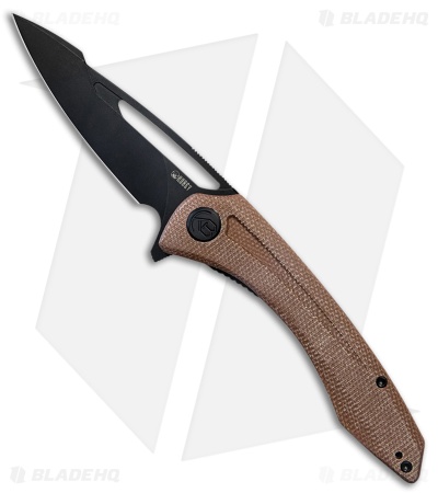 Kubey Knives Merced Harpoon Liner Lock Knife Tan Micarta (3.5" Black SW)