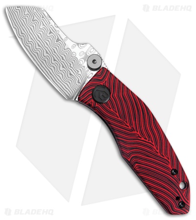 Kubey Monsterdog Liner Lock Knife Black/Red G-10 (2.95" Damascus) KU337G