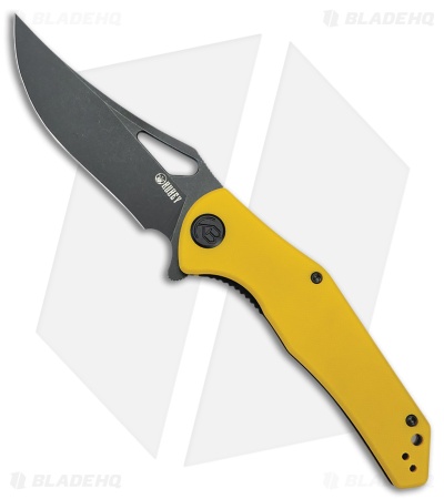 Kubey Phemius Liner Lock Knife Yellow G-10 (3.7" Black Stonewash) KU149E