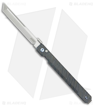 Kubey Knives Prism Button Lock Knife Blue/Gray Flame Titanium (3.5" Bead Blast)