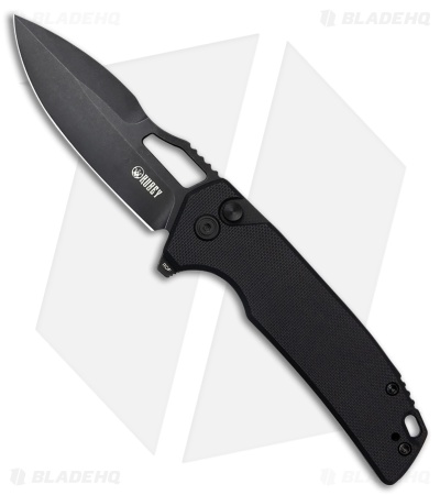 Kubey RDF Button Lock Knife Black G-10 (3.11" Black Stonewash) KU316A