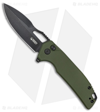 Kubey RDF Button Lock Knife OD Green G-10 (3.11" Black Stonewash) KU316B