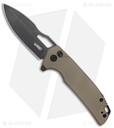 Kubey RDF Button Lock Knife Tan G-10 (3.11" Black Stonewash) KU316F