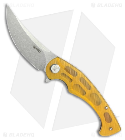 Kubey Knives Scimitar Liner Lock Knife Yellow Ultem (3.5" Stonewash)
