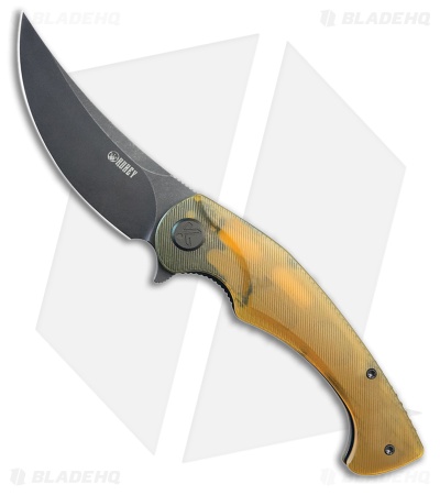 Kubey Knives Scimitar Liner Lock Knife Yellow Ultem (3.5" Black SW)