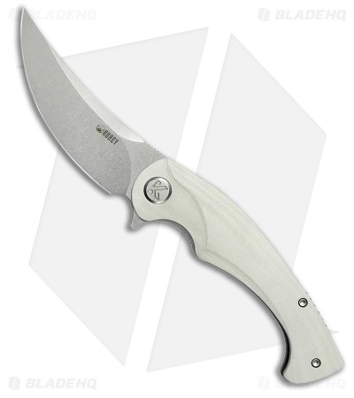 Kubey Knives Scimitar Liner Lock Knife White G-10 (3.5" Stonewash)