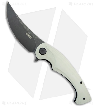 Kubey Knives Scimitar Liner Lock Knife White G-10 (3.5" Black SW)