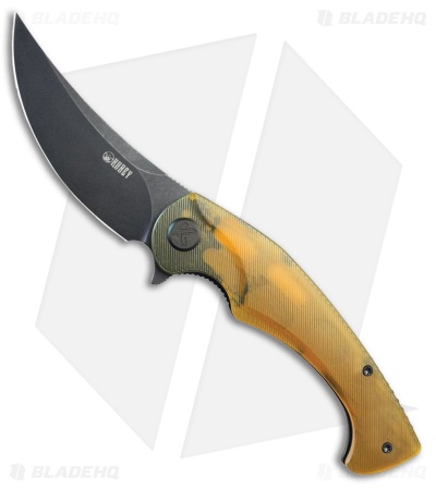 Kubey Knives Scimitar Liner Lock Knife Yellow Ultem (3.5" Black SW 14C28N)