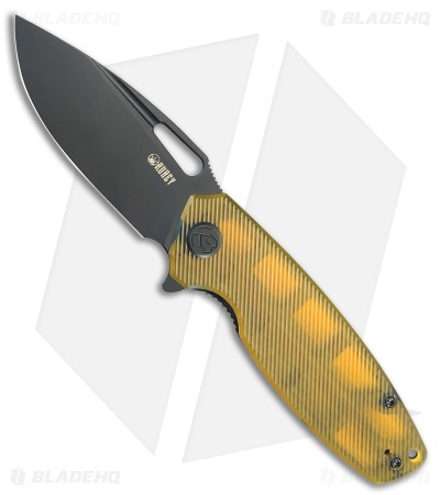 Kubey Tityus Liner Lock Knife Yellow Ultem (3.4" Black SW)