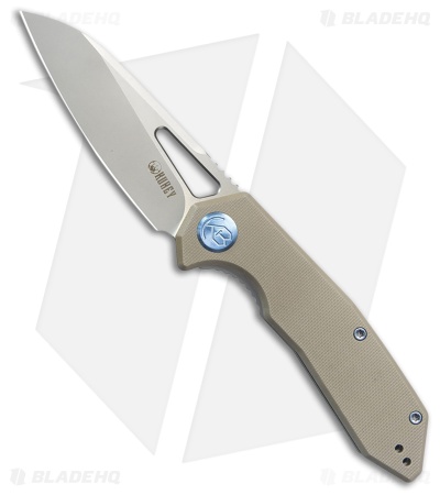 Kubey Vagrant Liner Lock Knife Tan G-10 Sand Blast M390