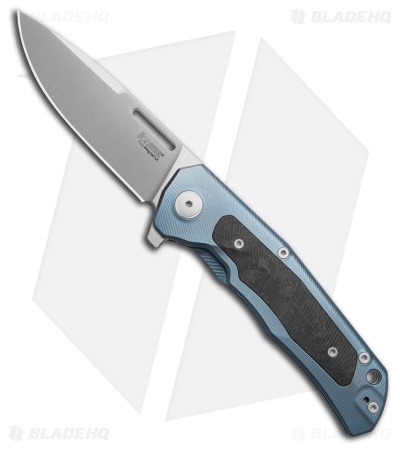 LionSteel Q4ttro Frame Lock Knife Blue Titanium + Black/Blue CF (3.1" Satin)