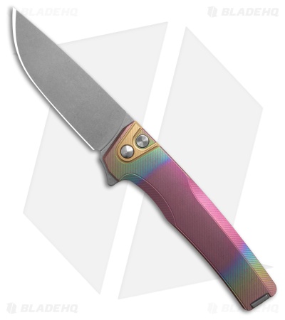MachineWise Sonora Button Lock Knife Ti Center Out Rainbow/Brass (3.4" SW)