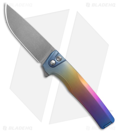 MachineWise Sonora Button Lock Knife Ti Rainbow/Blue Fade (3.4" S35VN)
