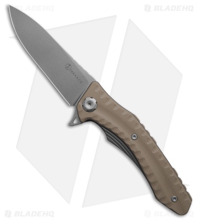 Maxace Knives Zealot 2 Liner Lock Knife Sculpted Tan G-10 (3.9" Stonewash)
